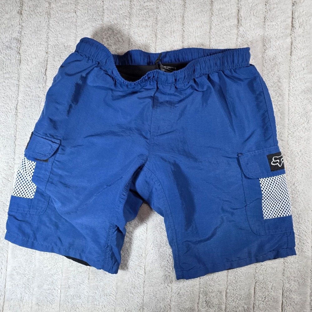 Fox Racing Mountain Bike Shorts Blue Padded Chamois Cargo Pockets‎ Mens Size M